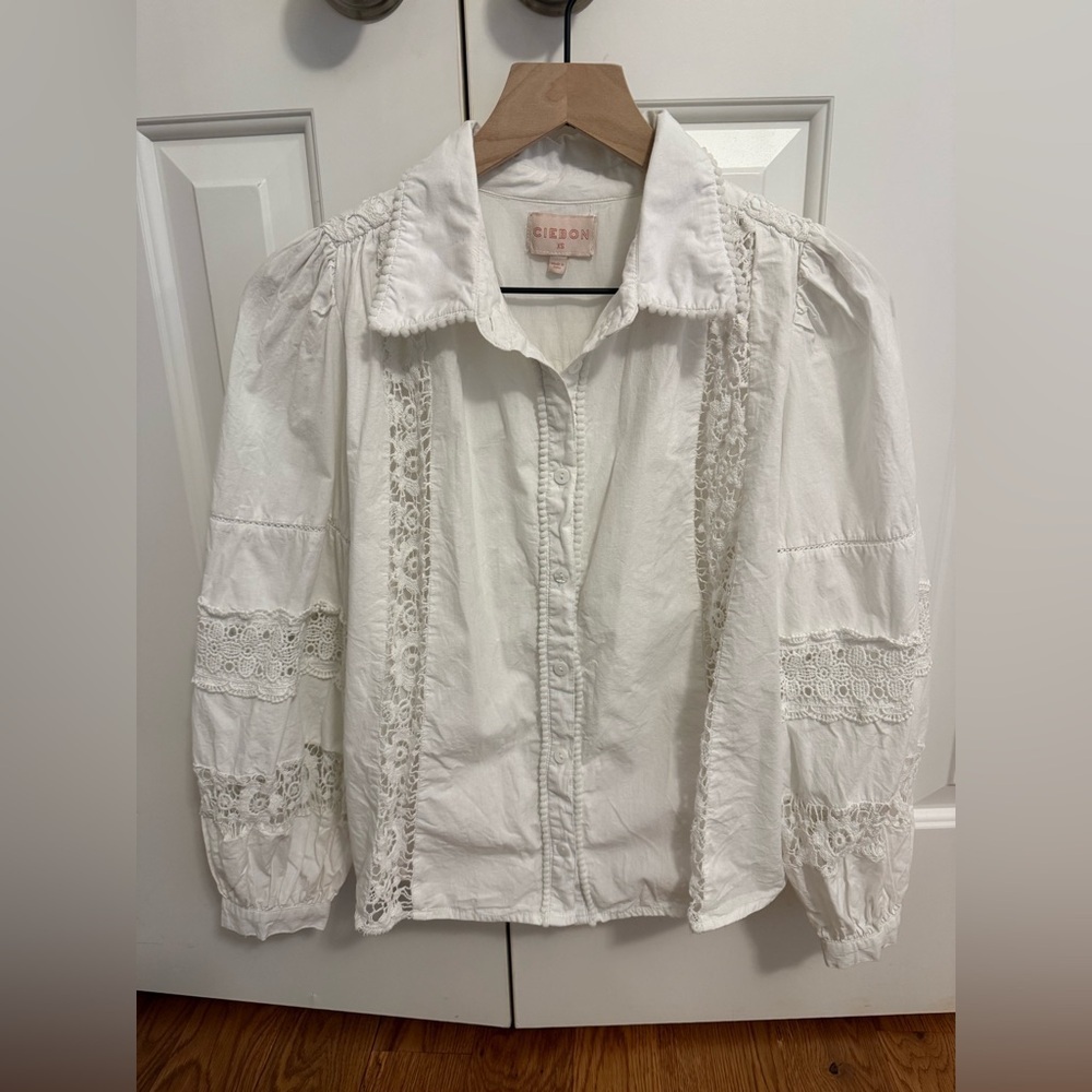 CIEBON Mollie Lace Trim Shirt White Size XS - Picture 3 of 13